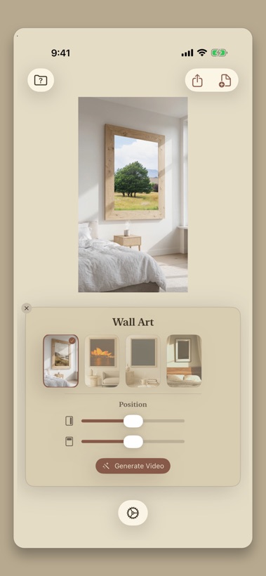 A photo shown as a framed print hanging on a bedroom wall